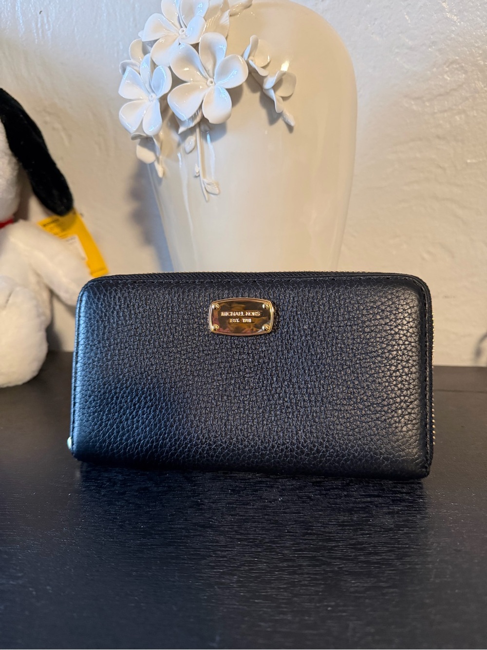 Michael Kors Black Pebbled Leather Zip-Around Wallet with Gold Plate - Picture 2 of 10